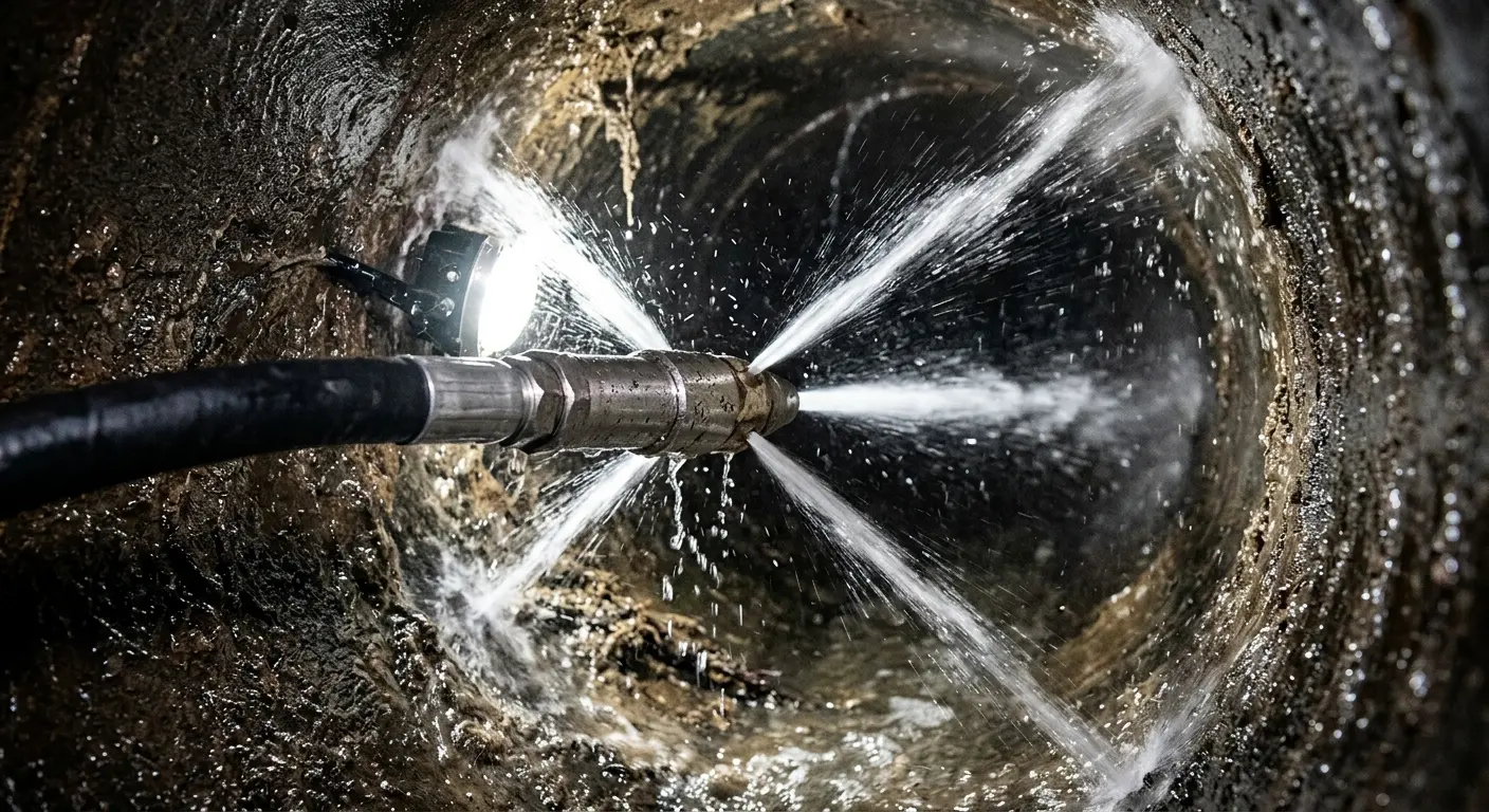 High-pressure hydro jetting nozzle cleaning sewer pipe for Emergency Drain Service in Makakilo